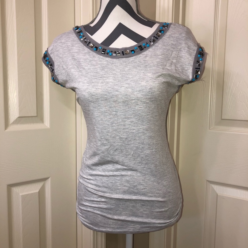 White House Black Market Gray Embellished Top